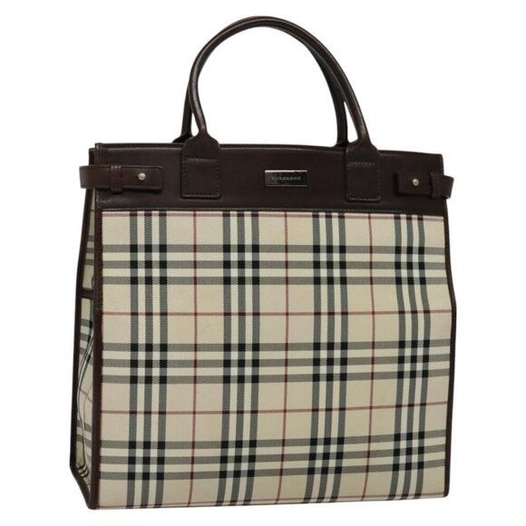 BURBERRY Nova Check Hand Bag Canvas Beige Silver Auth BA2588 - Picture 1 of 16